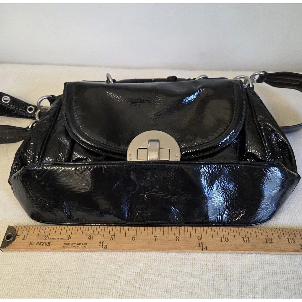 Marc by Marc Jacobs Black Patent Leather Turnlock Satchel Bag Shoulder Strap...